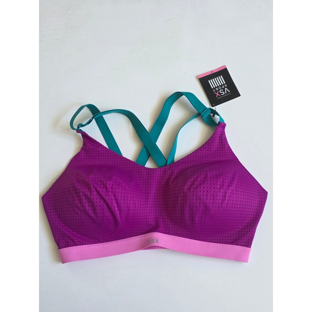 Victoria's Secret VSX Sport Bra 36D Purple Teal Lightweight Wireless Mesh Gym
